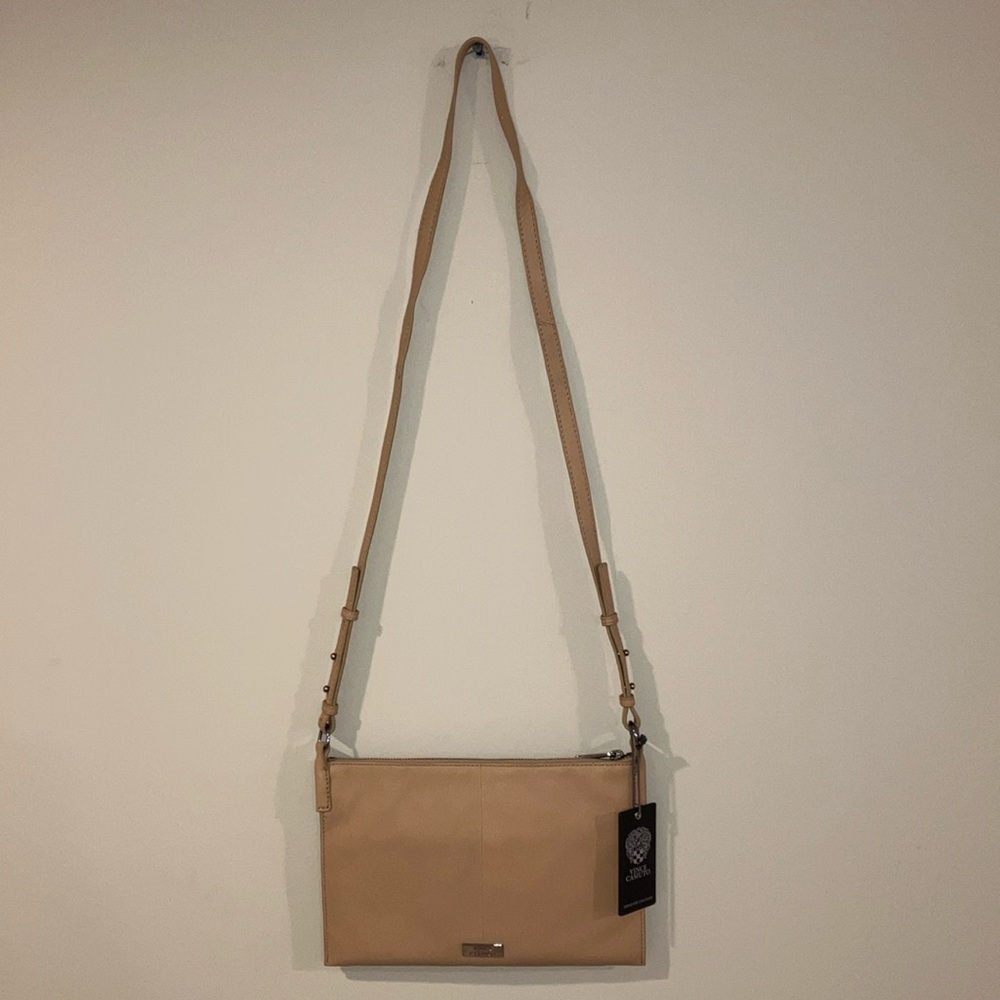 NWT Vince Camuto Genuine Leather Beige Crossbody Bag
